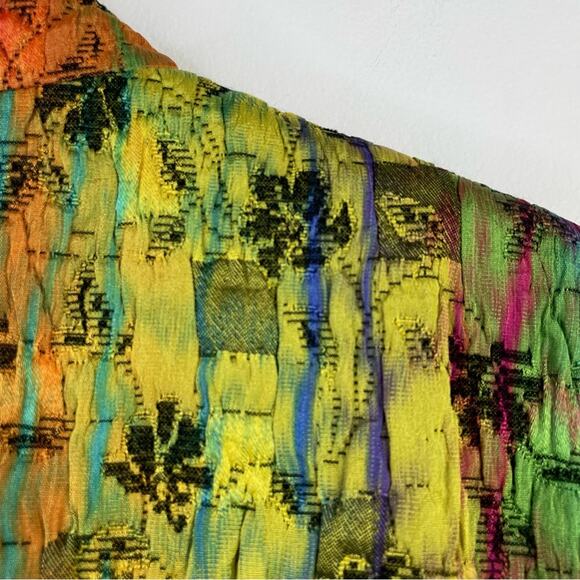 Vintage 80s Elliott Lauren Rainbow Boho Artsy Floral Quilted Zip Up Jacket 6 M - Picture 8 of 10